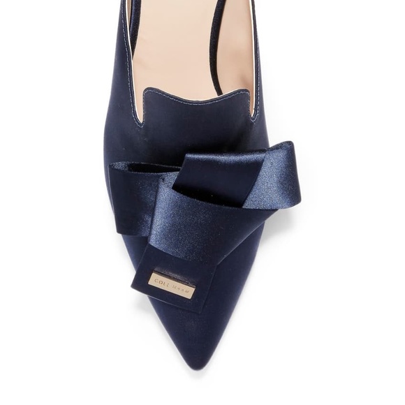 Cole Haan Ophelia Blue Satin Marine Heel Pump Mule - Picture 5 of 14